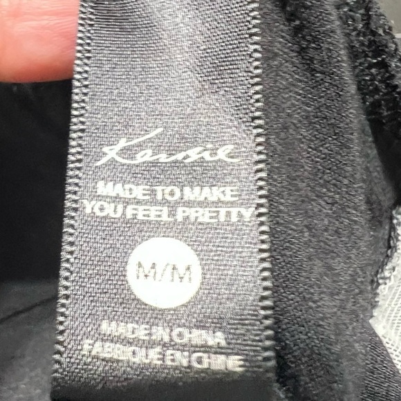 KENSIE Womens Lace Trimmed, Black T-shirt with White Stitching, Size M - #259 - Picture 5 of 10